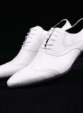 皮鞋男尖头真皮商务正装小皮鞋韩版潮流百搭男鞋子夏季白色婚鞋男