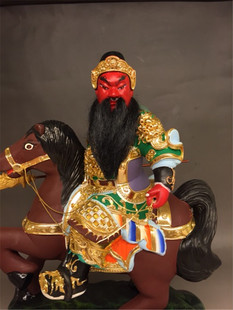 木雕神像骑马关公武财神关帝圣君香樟木线雕30cm家居摆件九莲木雕