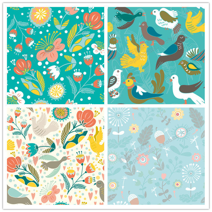 a1141矢量卡通可爱花鸟图案四方连续图 ai设计素材