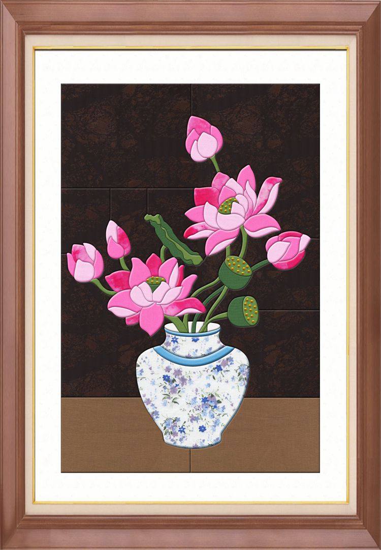 工厂直销新型diy手工布贴拼布材料包布艺画荷花出水芙蓉30*40cm