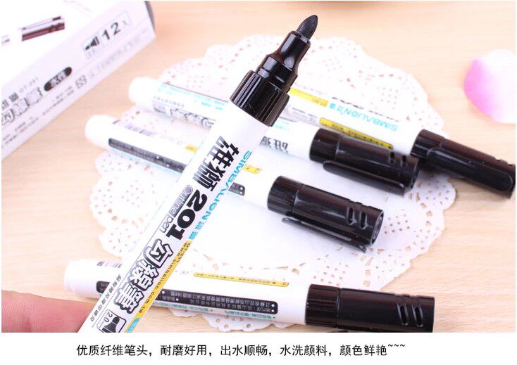 12支正品雄狮 201 儿童美术绘画水性勾线笔记号笔粗头 2.0无味道