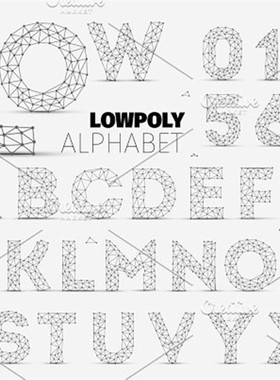 A3565矢量Low Polygon几何线条英文字母数字 AI设计素材