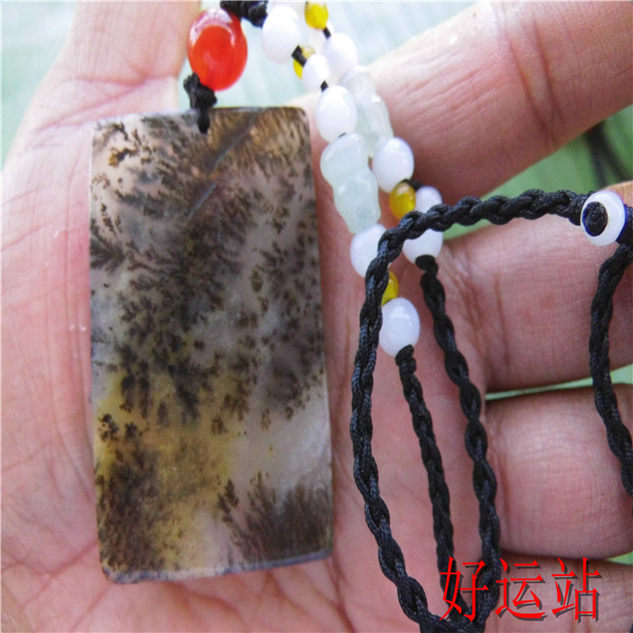 促销新款黄龙玉水草花吊坠玉石挂件原石切片颈饰玉坠珠宝首饰玉佩