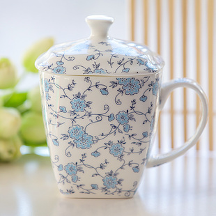 大容量带盖方杯唐山骨质瓷马克水杯茶杯创意陶瓷杯家用文艺牛奶杯