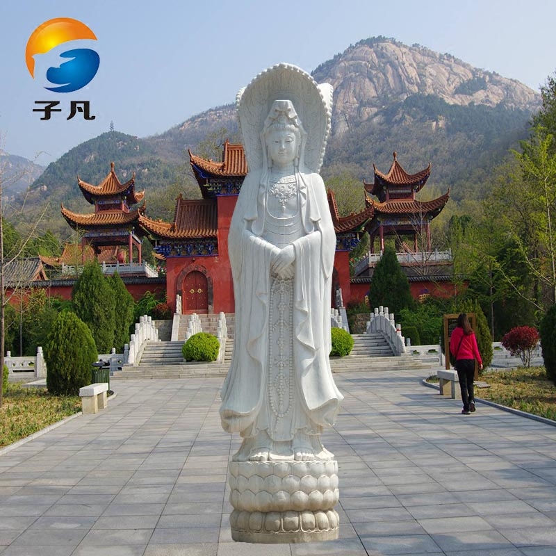 子凡汉白玉石雕三面观世音菩萨佛像寺庙滴水观音雕塑雕像CHR88