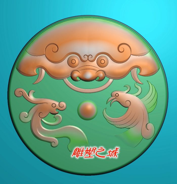 精雕图 灰度图 浮雕图 电脑雕刻图 仿古兽头游龙戏凤