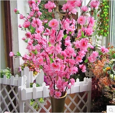 满38元包邮仿真桃花枝梅花樱花假花绢花干花落地花艺客厅摆设