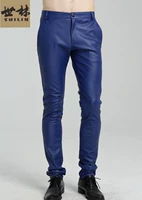 Quần da trẻ trung Hàn Quốc Quần da nam Quần da trắng xanh Hộp đêm khiêu vũ Quần da - Quần da quần jogger nam