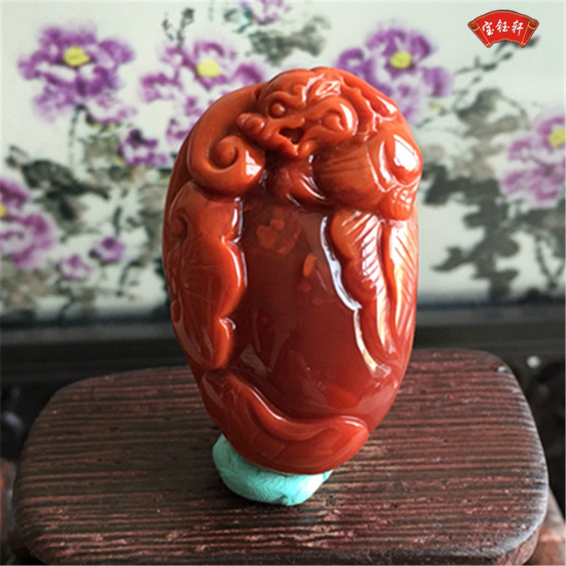 天然川料南红玛瑙貔貅吊坠雕件 火焰红瑞兽挂件雕刻项坠