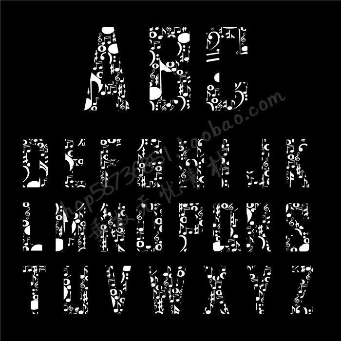 A1689矢量音符音乐组成的英文字母 AI设计素材