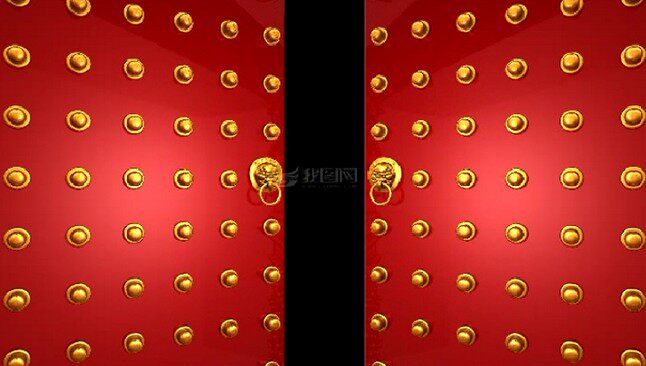 震撼大气红色喜庆古典红漆大门打开logo展示高清视频素材ae模板