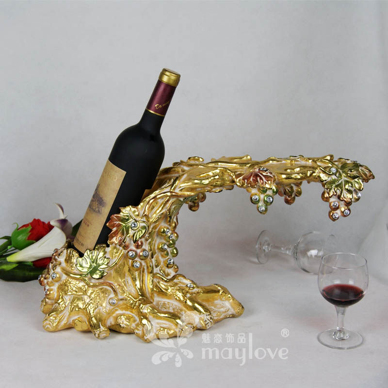 金箔做旧葡萄藤树脂工艺品镶钻创意客厅时尚复古酒托个性酒架摆设