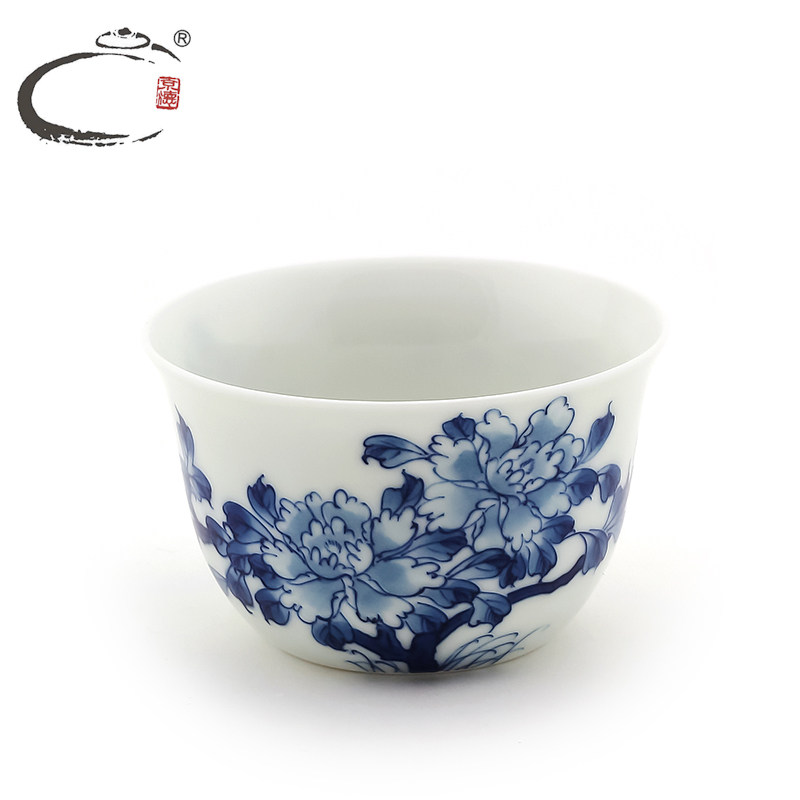 贵和祥青花牡丹杯功夫茶具 景德镇陶瓷手绘小茶杯品茗杯茶盏酒盏