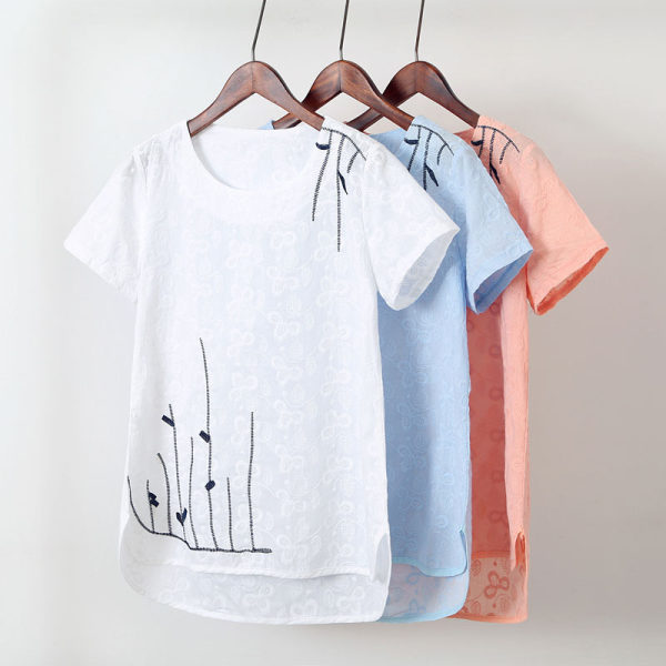 美座 2016夏季新款 文艺森女系 刺绣女式T恤 优惠券折后￥29包邮 三色可选