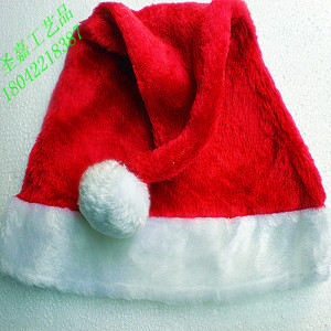 大帽球毛绒圣诞帽 毛绒帽 圣诞老人头饰 圣诞礼品 毛绒圣诞帽批发