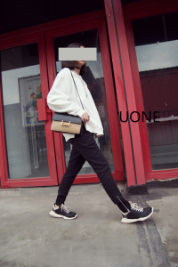 UONE定制棉质加绒侧拉链休闲裤百搭纯色街款修身显瘦女式潮款欧美