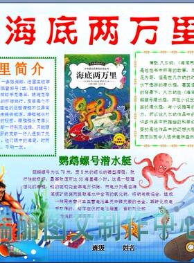 海底两万里彩色电子小报成品读书卡手抄报阅读海报板报模板511