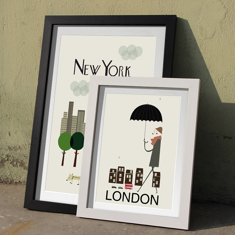 实木画框横竖挂墙黑白海报框20 24 32寸 a4 8k相框简约装饰展示框