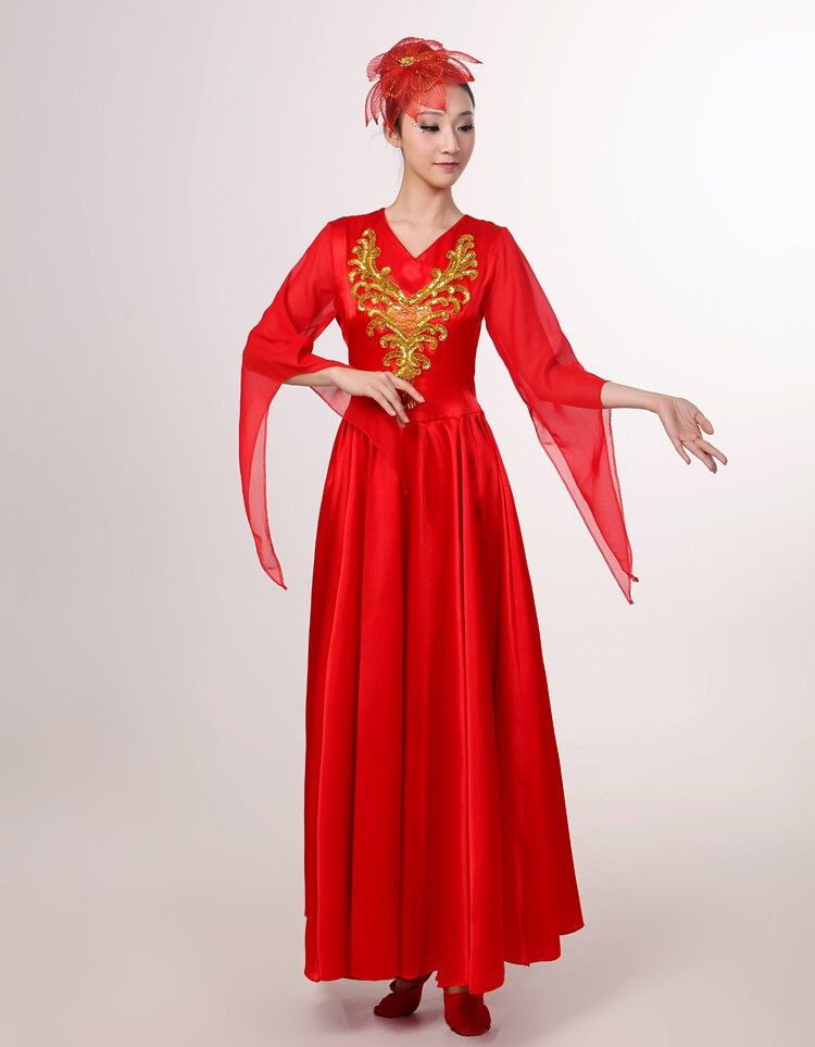 2014新款民族舞蹈服大摆裙表演服大合唱长裙开场舞广场舞演出服装