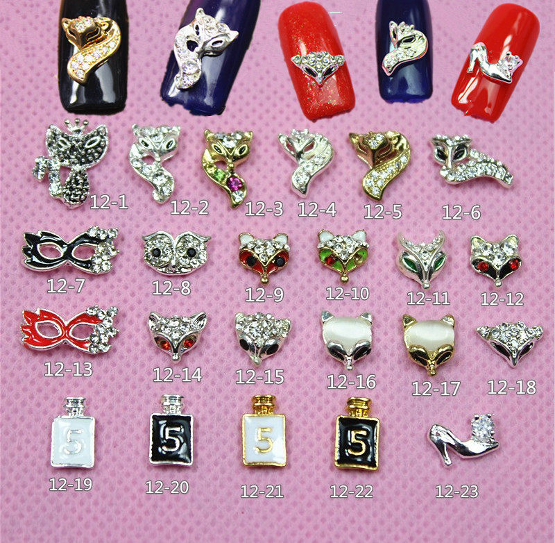 美甲金属合金装饰品12】锆石狐狸头香水瓶水钻光疗指甲亮片配件