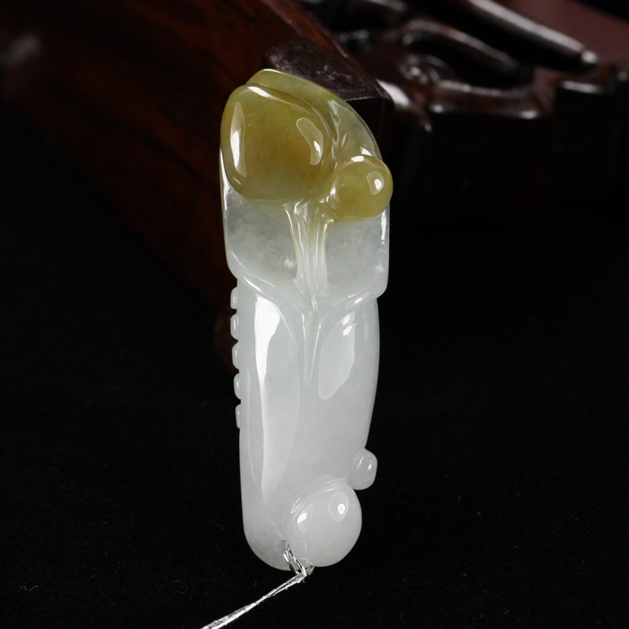正品A货天然翡翠浅绿色黄翡冰糯种 玉兰花开富贵女款吊坠挂件包邮