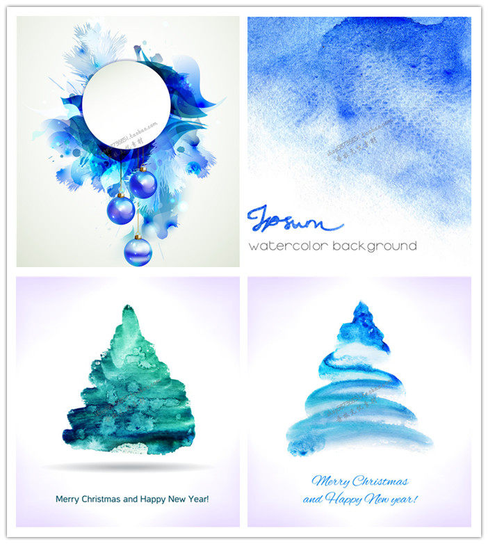 A2009矢量水彩抽象图案圣诞节风格 AI设计素材