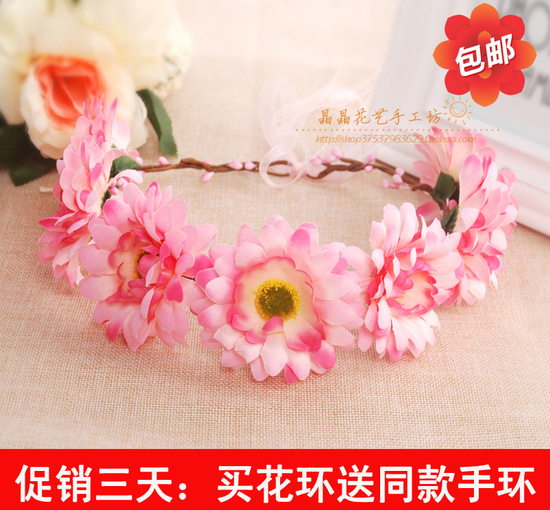 波西米亚仿真花朵花环发箍 森女海边度假花圈头饰 沙滩配饰品影楼