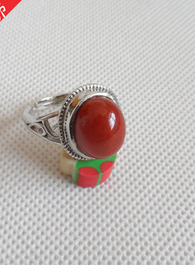 南红玛瑙天然镶嵌开口戒指