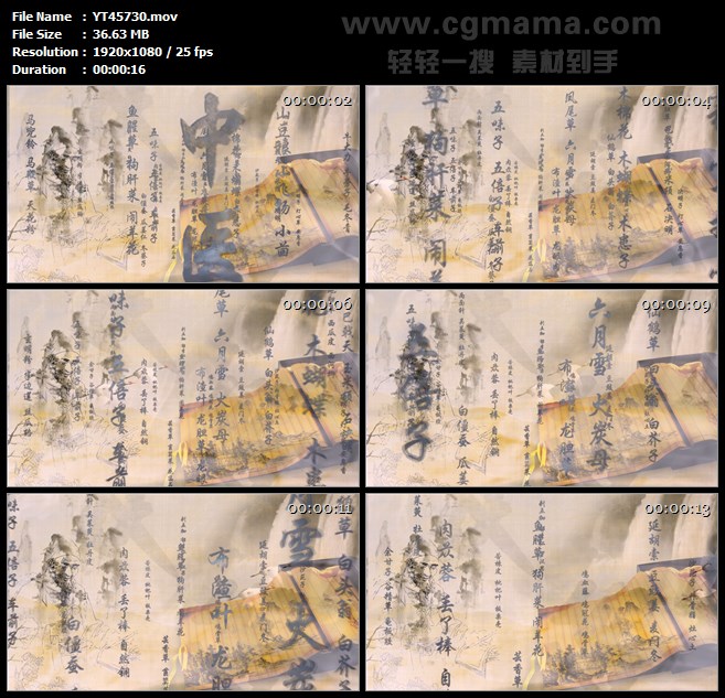 中药药材中医水墨针灸医学学名纵深3led晚会背景高清视频素材制作