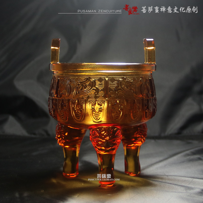 琉璃三足鼎双耳香炉供佛摆件