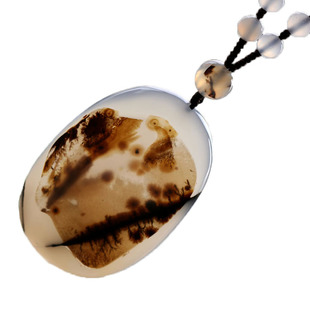 千蕊天然海洋玉髓毛衣链 椭圆款大号水草玛瑙吊坠挂件花草 实物