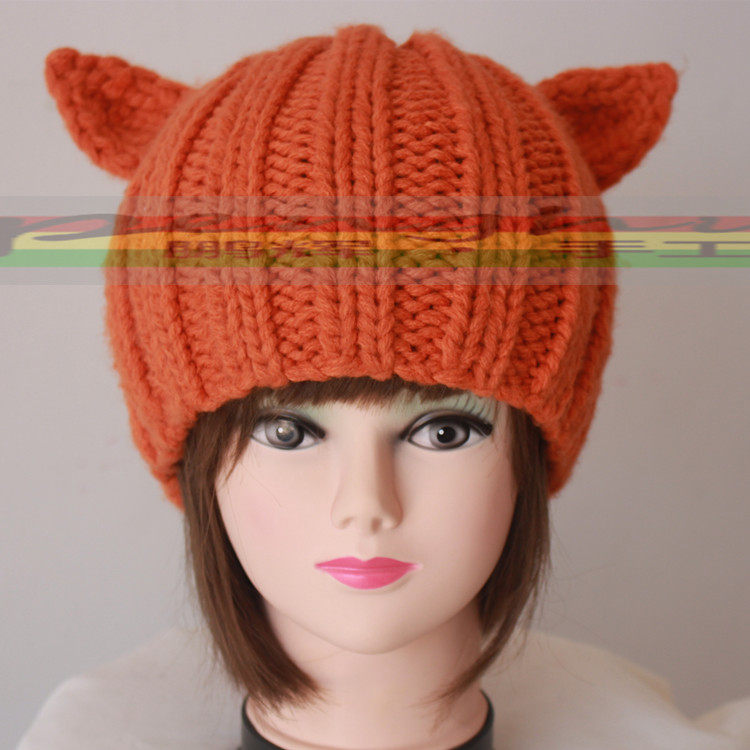 儿童小耳朵恶魔角保暖毛线帽子