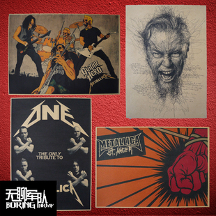 metallica 金属乐队摇滚牛皮纸海报装饰画 酒吧咖啡馆照片相框墙