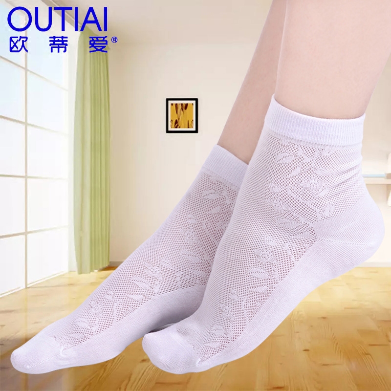 欧蒂爱女袜中筒春秋夏季薄款袜子女纯棉超薄棉袜女士网眼透气短袜
