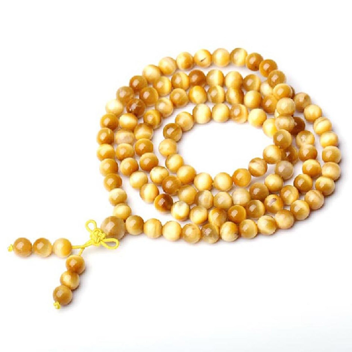 天然金虎眼石108颗手链 108粒天然金虎睛石多圈手串 男女款