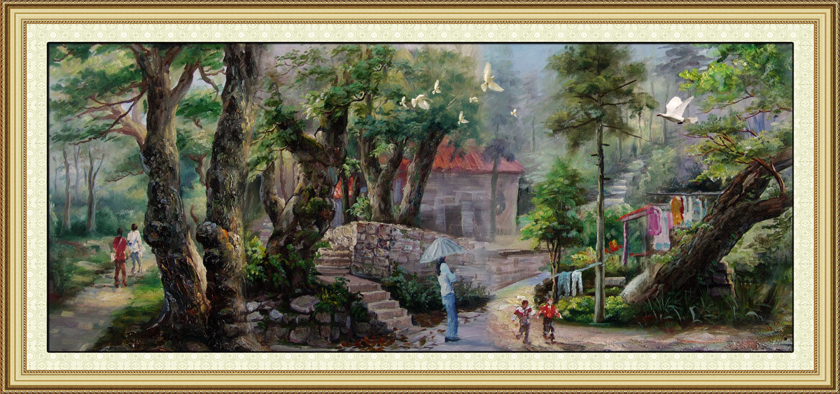 756海报印制展板写真喷绘721田园乡村风景油画装饰画风景挂壁画