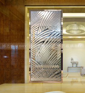 上海艺术玻璃玄关隔断现代抽象透明鞋 柜上钢化雕刻双面简约工艺