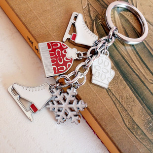 创意圣诞节礼物雪花溜冰鞋钥匙扣挂件男女汽车钥匙链刻字满28包邮