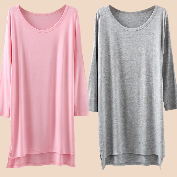 莫代尔长袖t恤女2022春夏装新款潮韩版宽松中长款百搭衣服打底衫