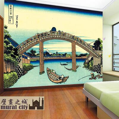 浮世绘墙布万年桥下北斋日式壁画