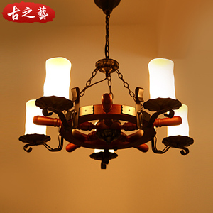 欧式复古地中海实木铁艺船舵吊灯美式乡村客厅灯酒吧灯工程灯具