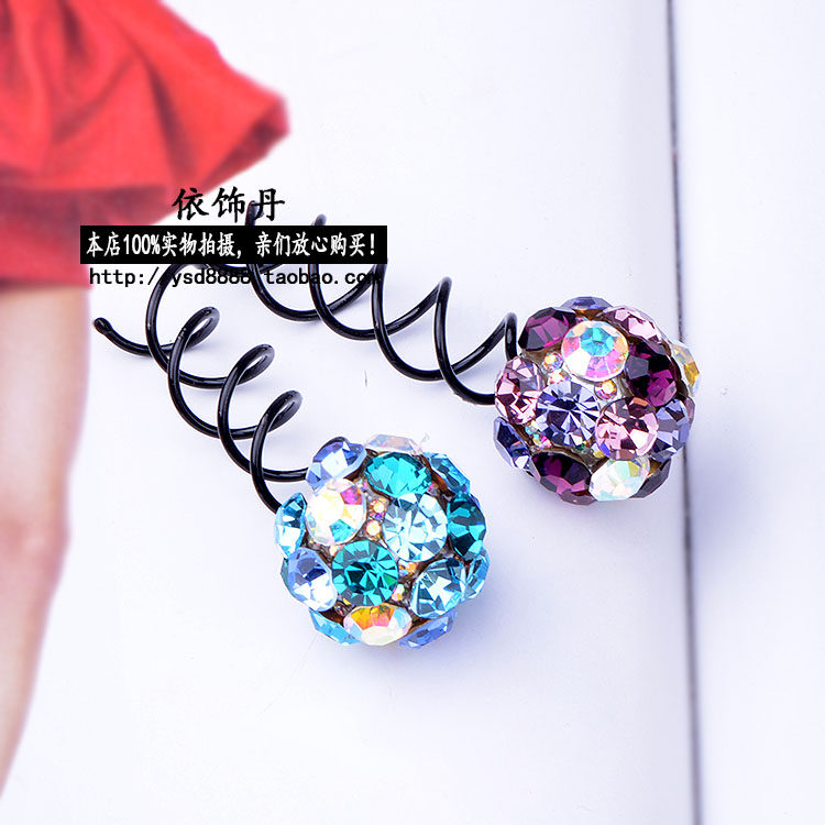 韩国进口头饰正品镶嵌捷克水晶水钻花苞头盘发器满钻球球螺旋夹