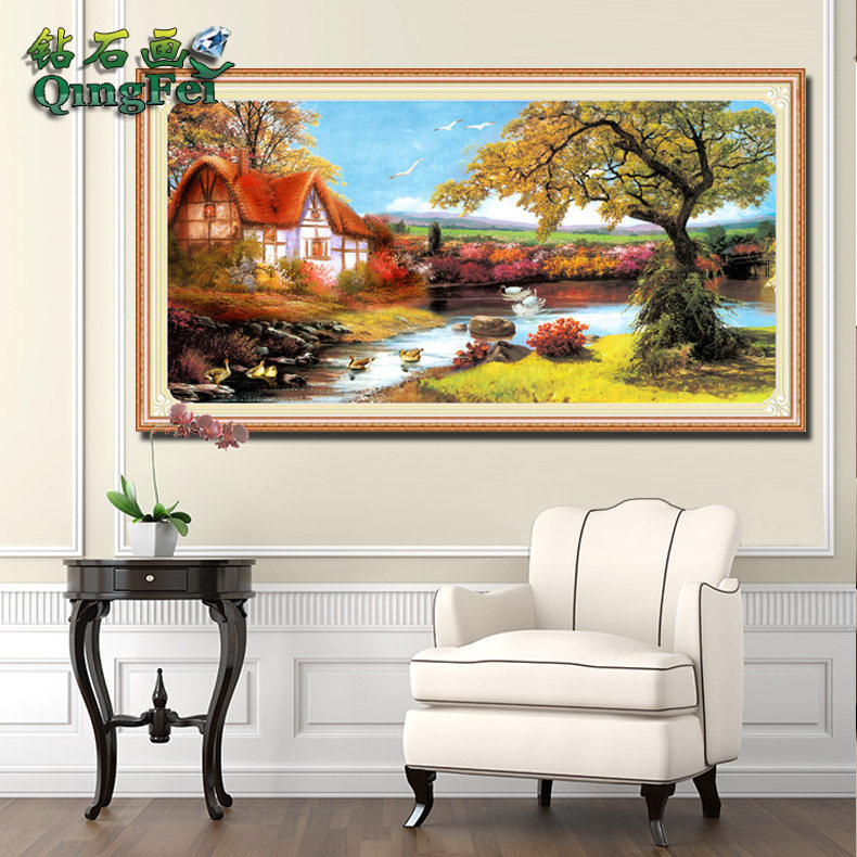 青飞5d永浴爱河钻石画湖光春色钻石绣十字绣乡村风情秋韵客厅包邮