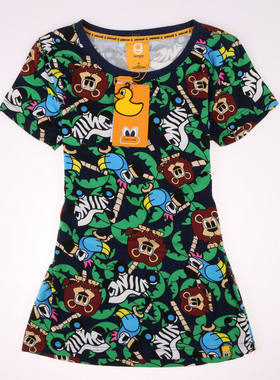 女式装短T半袖圆领印花针织弹力衬衫大黄鸭碎花纯棉背心时尚百搭