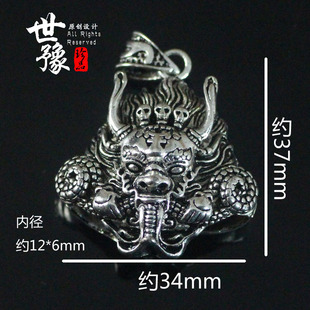 藏银狼狗牙龙头双牙套 项链挂件配饰 獠牙藏獒狗牙男士狼牙尖套