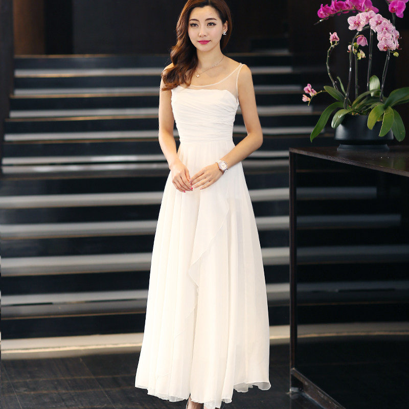 女装夏季抹胸雪纺连衣裙中长裙清新无袖修身波西米亚礼服裙子