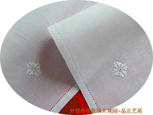 西餐巾口布茶巾手绢手帕餐垫亚麻手绣花鲁绣刺绣40*40cm