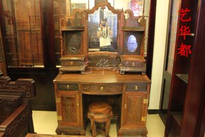 红木交趾黄檀大红酸枝梳妆台两件套女人专用高档化妆镜