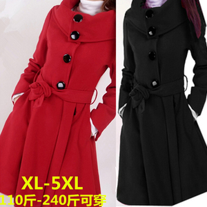 胖mm秋冬韩版加厚毛呢大衣超大码胖女装加绒风衣加肥加大呢子外套