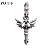 YUKI men''s 925 fungus nails hipster angel wing cross Thai Tremella retro hook earrings